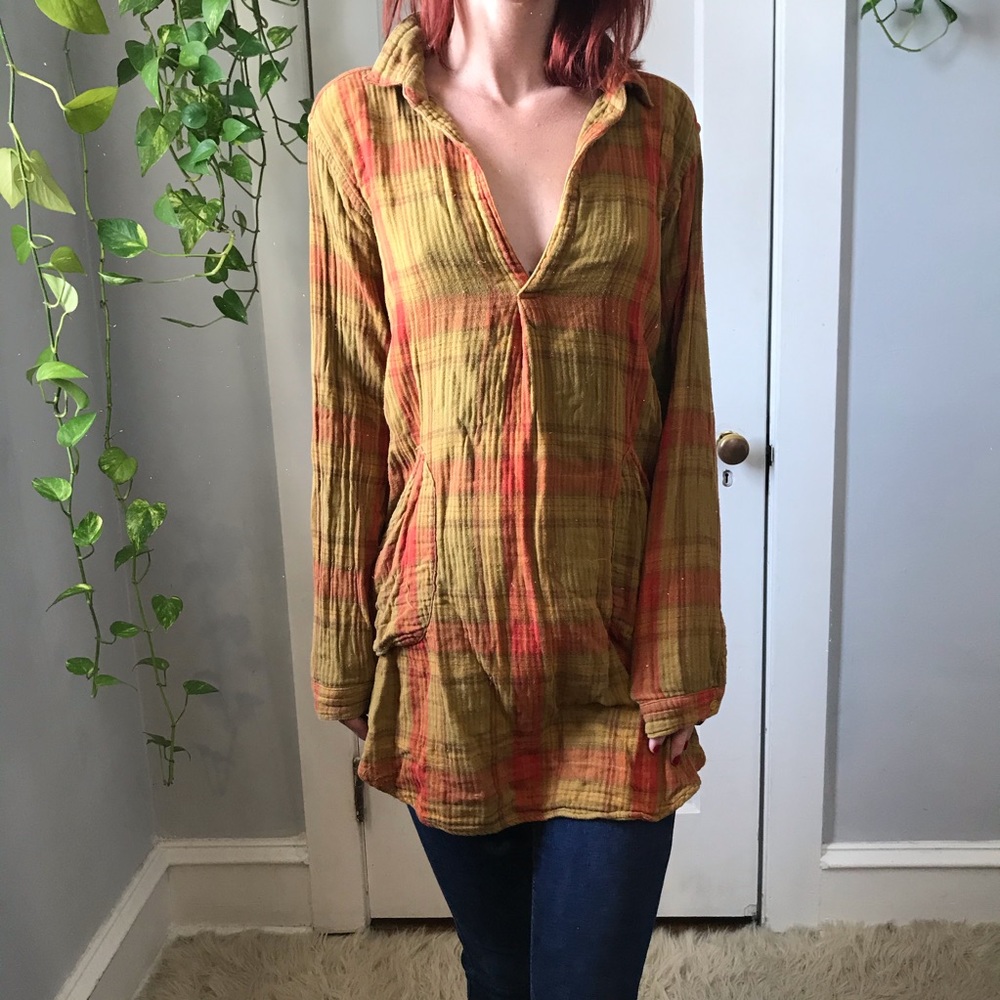 CP Shades x Free People Yellow Flannel Tunic Top - Picture 7 of 8